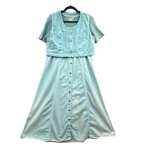 VTG 90s Monique Fashions Denim Dress Vest Womens 12 Grunge Boho Maxi Western USA